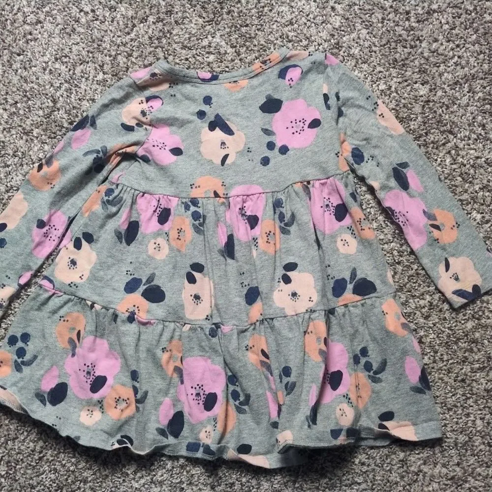 Tea Collection Toddler Girl Size 3 Tiered Knit Henley Dress Gray Pink Floral